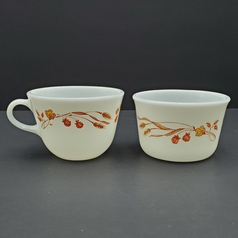Pyrex Harvest Home Open Sugar Bowl Coffee Cup Wheat Yellow Orange Flowers